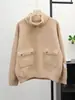 Cardigan de Lã Dupla Face Casual Tricotado com Gola Alta e Zíper para Outono e Inverno 2025 Estilo Coreano Solto Versátil Jaqueta Suéter para Mulheres