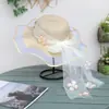 Sombrero de paja tejido con patrón de ondas para mujer, sombrero de sol de malla con cinta, sombrero de paja de ala ancha para viajes al aire libre, protección solar, cubre cara