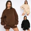 2026 Moda Casual Feminina Conjunto de Shorts de Cor Sólida com Gola Redonda e Manga Longa Pulôver Europeu e Americano Primavera e Outono em Estoque
