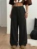 Calça larga feminina de cor sólida com cordão, cintura alta elástica, casual, caimento solto, pantalona de comprimento total