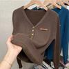 Suéter de una pieza con cuello en V de terciopelo y forro polar para mujer, camisa base, suéter interior cálido y grueso de corte ajustado para otoño e invierno.