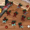 Decoração de Natal Galhos Pequenos Frutas Vermelhas Pinhas Folhas de Pinheiro Laço Xadrez Caixa de Presente Guirlanda Acessórios Decorativos