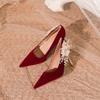 2025 Novos Sapatos Femininos Franceses Salto Agulha Bico Fino Salto Alto Flor de Strass Sapatos de Casamento Slip-On Sapatos de Noiva Flats