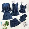 Lingerie Sexy Popular: Conjunto de Pijama de Cinco Peças com Camisola de Renda, Shorts, Calça Longa e Cardigã, Tamanho Grande