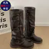 Botas Altas de Plataforma con Tacón Grueso Estilo Británico Negro para Mujer Botas Largas 2026 Nuevo Otoño Combinan con Faldas Botas Largas Adelgazantes para Piernas