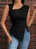 [Orientação Elegante] Camiseta Feminina Irregular com Gola Assimétrica Sem Mangas Slim Nova Amazon