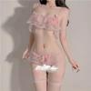 Lingerie sexy feminina sexy renda três peças pijama malha perspectiva conjunto entrepernas aberto livre da paixão tentação extrema