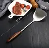 Espátula de acero inoxidable espátula doméstica cuchara sopera cocina salteado espesada espátula para freír colador mango de madera anti-escaldaduras juego de utensilios de cocina