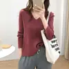 Tricô de Manga Longa com Gola V 2025 para Mulheres no Outono e Inverno Tamanho Plus Roupas Externas Largas Estilo Coreano Tricô Casual Versátil