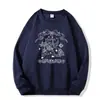 Nueva colección de otoño e invierno: sudadera cálida de color azul marino, cuello redondo, forrada de polar para mujer, con un estampado de caballo moderno estilo americano, top casual de corte holgado