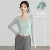 Roupa de Yoga de Outono e Inverno Tops Esportivos Blusas Aparência Slimming Justo Manga Longa Corrida Treino Fitness Camisetas com Bojos
