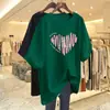 Camiseta Rosa Estampada Coreana para Mujer, Manga Corta de Verano 2026 Nuevo Estilo, Forma de Corazón, Longitud Media, Top Holgado Estilo Europeo