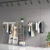 Estante de Exhibición para Tienda de Ropa Combinación Piso a Piso Perchas Plateadas para Hombres y Mujeres Estante Estante de Exhibición Montado en Pared