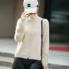 Chaqueta cárdigan de punto para mujer abotonada de alta gama para otoño e invierno, forrada de forro polar, nuevo estilo 2026, lista para usar, cuello redondo, corte holgado