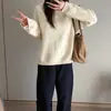 Suéter Pequeno com Borda Enrolada, Estilo Coreano, Gola Redonda, Mangas Raglan, Efeito Emagrecedor, Cor Sólida, Versátil, Tricô Texturizado