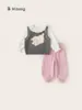 Colección de Ropa Casual InfantilConjunto de Dos Piezas Sudadera con Estampado de Gato y Pantalones Jogger de Color Sólido para Primavera y Otoño Ropa Deportiva para Niñas