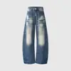 Calça jeans larga de cor laranja jovem # com design desgastado inspirado em vintage, corte solto, efeito emagrecedor, estilo único, versátil e moderna