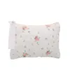 Bolsa de Maquillaje Acolchada Floral Estilo Pastoral con Relleno de Algodón, Borde de Encaje, Monedero, para Labiales y Artículos Varios, Bolso de Mano de Tela para Mujer