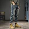 Jeans Lavados de Marca de Moda Estilo Americano con Forro Polar para Hombre Pantalones Rectos Ajustados de Moda Pantalones de Invierno