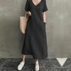 Vestido Retro de Algodón y Lino con Cuello en V de Corte Amplio, Estilo Artístico Chino, Creativo Verano 2026 para Mujer