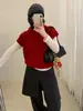 Suéter Rojo Retro de Manga Corta con Cuello Polo para Mujer, Tejido Suave para Capas de Otoño e Invierno, Top para un Atuendo Festivo