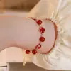 Pulsera de Hilo con Flor de Ágata Roja Extraíble Nuevo Estilo Chino Retro Elegante Pulsera Pulsera Lujo Accesible Joyería de Gama Alta