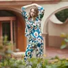 Flores Brancas Azuis Pijama de Seda Gelo Feminino Tamanho Plus Senhora Manga Longa Calça Longa Roupa de Casa de Seda Gelo Conjunto para Meninas