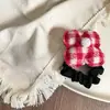 Nova Faixa de Cabelo Infantil com Estampa Xadrez Vermelho e Flores, Elástico de Cabelo