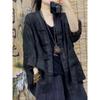 Estilo Chinês 2026 Outono Novo Cardigan Jaqueta com Botões Retro Feminina Manga Média Camisa Solta Inspirada no Zen Tamanho Grande Camisa