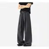 Pantalones de pierna ancha rectos a rayas para hombre, primavera, verano, finos, retro americano, marca de moda, holgados, versátiles, casuales, largos, hasta el suelo.