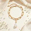 Joyería transfronteriza europea y americana: Tobillera de cadena gruesa con perlas barrocas para mujer, cadena de eslabones tipo clip de moda con perlas irregulares