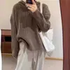 Suéter com Capuz Vintage Twist para Mulheres Outono e Inverno Novo Estilo Preguiçoso Solto Macio Cera Casual Pulôver Suéter para Uso Externo