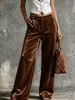 2026 Amazon Wish estación independiente transfronteriza ropa de mujer: pantalones casuales de terciopelo de corte holgado, color liso, de cintura alta, pierna recta y con bolsillos