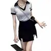 Falda negra adelgazante talla grande falda de mujer chica rellenita nueva cintura alta tubo abertura falda traje profesional falda línea A