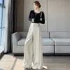 Pantalones rectos de alta gama estilo traje negro para mujer, nueva colección otoño 2026, de cintura alta, con caída fluida, de estilo clásico y sofisticado, pierna ancha, pantalones casuales