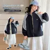 Abrigo de Niña Otoño 2026 Nuevo Estilo Coreano Chaqueta Cardigan de Bloques de Color con Cuello Alto para Niña Top de Otoño para Niños