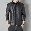 Jaqueta de Couro Macio Nova Primavera e Outono 2026 para Homens, Jaqueta de Couro da Moda Casual com Gola Lapela Slim Fit Estilo Coreano Tendência