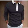 2023 Novo Outono Exportação Transfronteiriça Masculina Camisa Polo Casual com Zíper Manga Longa Cor Lisa Estampa 3D Camisa Paul