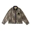 Jaqueta Casual Rumeng Marca Americana Tendência Estampa de Leopardo Patch Color Block Gola para Homens e Mulheres Outono Nicho Design Malandro Cool