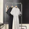 Saia de Papel Japonesa de Folha Única Roupa do Departamento de Leite Cintura Solta Saia Longa Temperamento Decote V Pequeno Vestido Slim 3131
