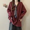 Camiseta Sencilla de Manga Larga con Cuello en V Adelgazante de Corte Holgado Talla Grande para Mujer, Nuevo Diseño Primavera y Otoño 2025 con Estilo de Atar