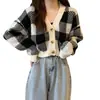 Nueva colección de otoño/invierno estilo coreano: un cárdigan de punto a cuadros de manga larga, suave pero chic y elegante, con cintura entallada, una prenda exterior versátil para mujer