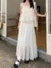 Falda larga de malla con retazos estilo A francés para mujer, estilo veraniego suave, falda de pastel de longitud media, holgada con bajo ancho