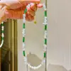 Colar de Corrente para Clavícula com Design de Pérola Natural de Água Doce e Cristal Branco Crisoprásio de Alta Qualidade