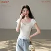Exquisite Top Pequeno Francês Slim Fit Camiseta Branca Estilo Coreano Design de Roupa Senso de Design Nicho Roupas de Verão Femininas Camiseta de Renda