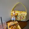 Bolsa tote de lona com desenho de urso fofo para estudantes, bolsa de maquiagem de grande capacidade, bolsa de almoço, bolsa de ombro estilo ins