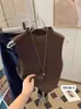 Suéter Elegante de Punto para Verano, Camiseta Base de Manga Corta con Cuello Semi-alto, Camisola, Top Corto sin Mangas, Moda para Mujer, Ropa de Abrigo