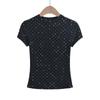 Camiseta de Manga Corta Ajustada Estilo Americano Diseño Spice Girl Brillante Cuello Redondo Pequeño Hombro Verano Nuevo para Mujer