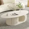 Mesa de centro de pizarra con forma ovalada para sala de estar, moderna, de alta gama, simple, adecuada para espacios pequeños, estilo crema, popular en línea