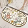Alfombra Pequeña de Flores Frescas Ovalada de Tela Tecnológica Absorbente para Baño Alfombrilla de Piso para Ducha Fácil de Limpiar Resistente a la Suciedad Antideslizante